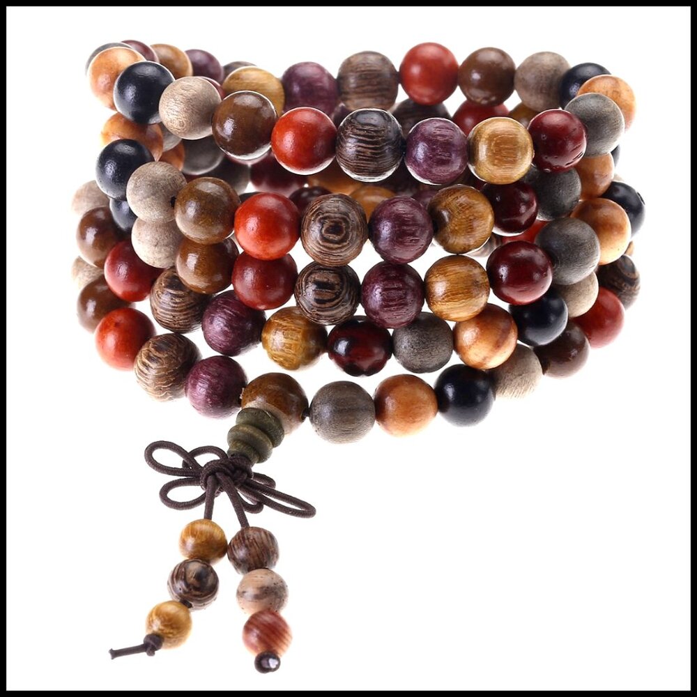 Natural Wood Mala Necklace Buddhist Rosary Prayer Beads Elegant Boho